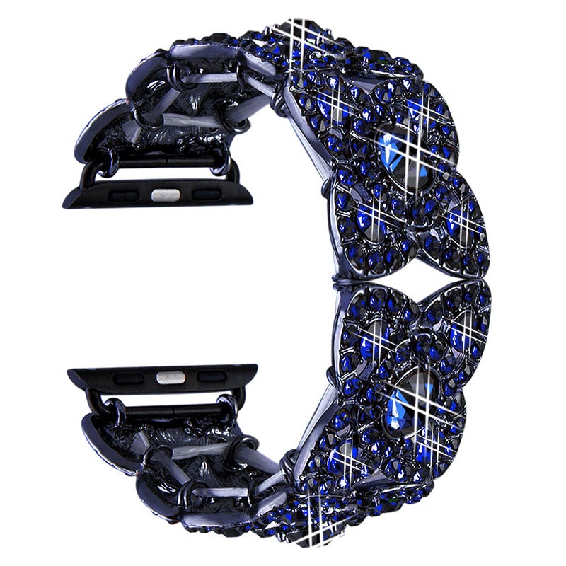 VIQIV Bling Bands for Compatible with Apple Watch 42mm 44mm 45mm 46mm 49mm Ultra Iwatch Series 11 10 9 8 7 6 5 4 3 SE SE2, Diamond Rhinestone Stainless Steel Metal Bracelet Wristband Strap for Women Blue - Image 1